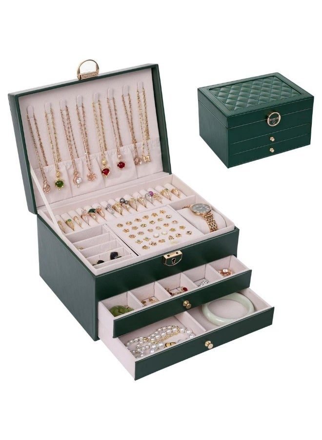 Jewelry organizer for women and girls, large three-tier jewelry storage box, faux leather jewelry display stand with removable tray for necklaces, earrings, rings and bracelets - Image 1